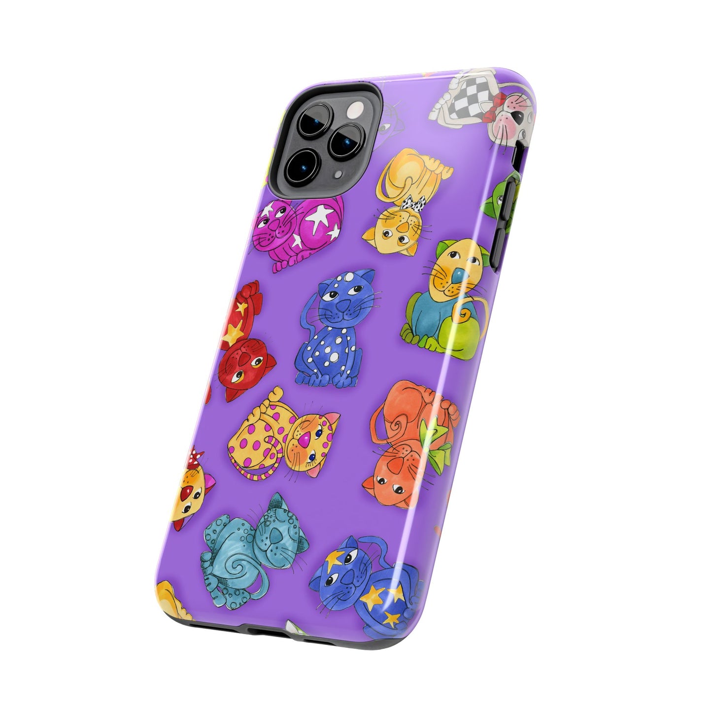Tossed Happy Cats Purple Phone Case