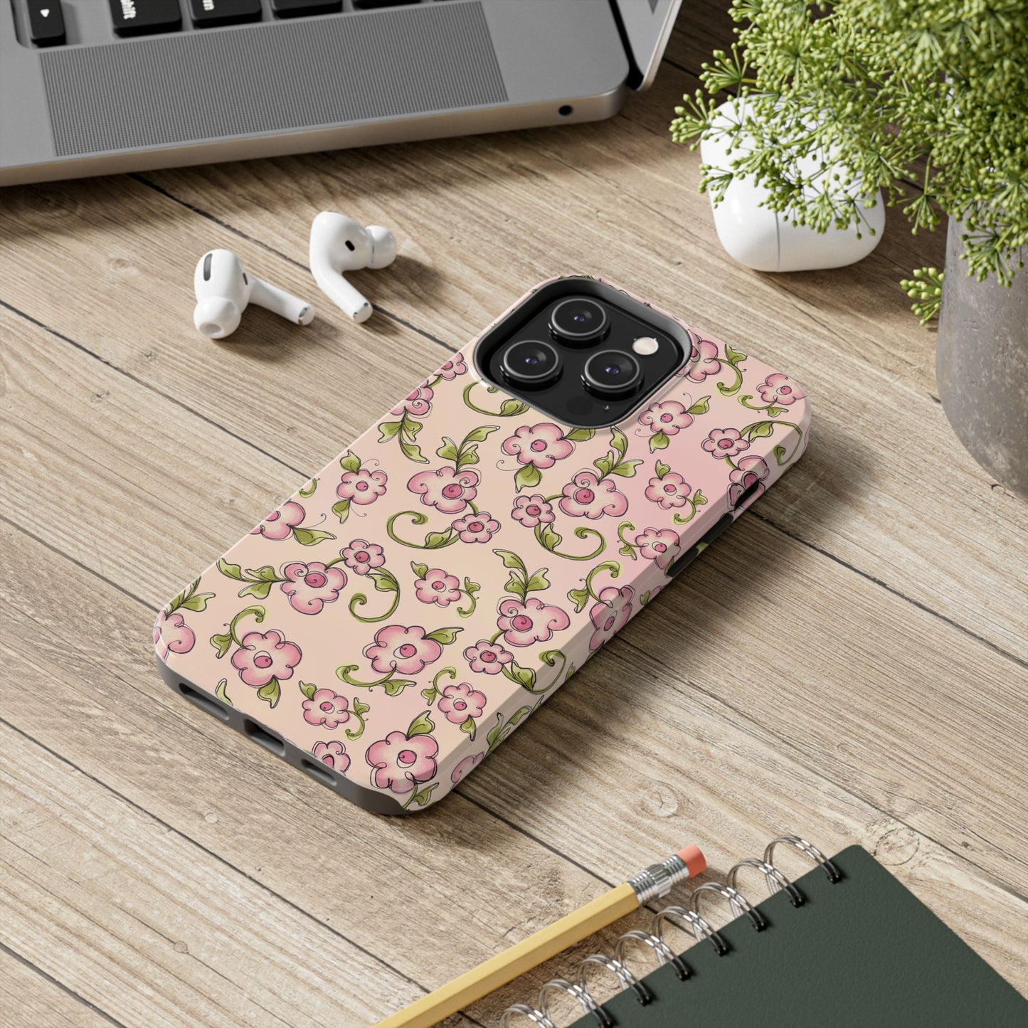 Scroll Daisies Peach / Peach Phone Case