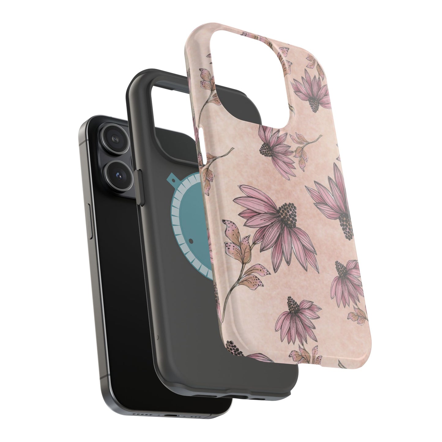 Wild Cone Flowers Pink Marble Phone Case