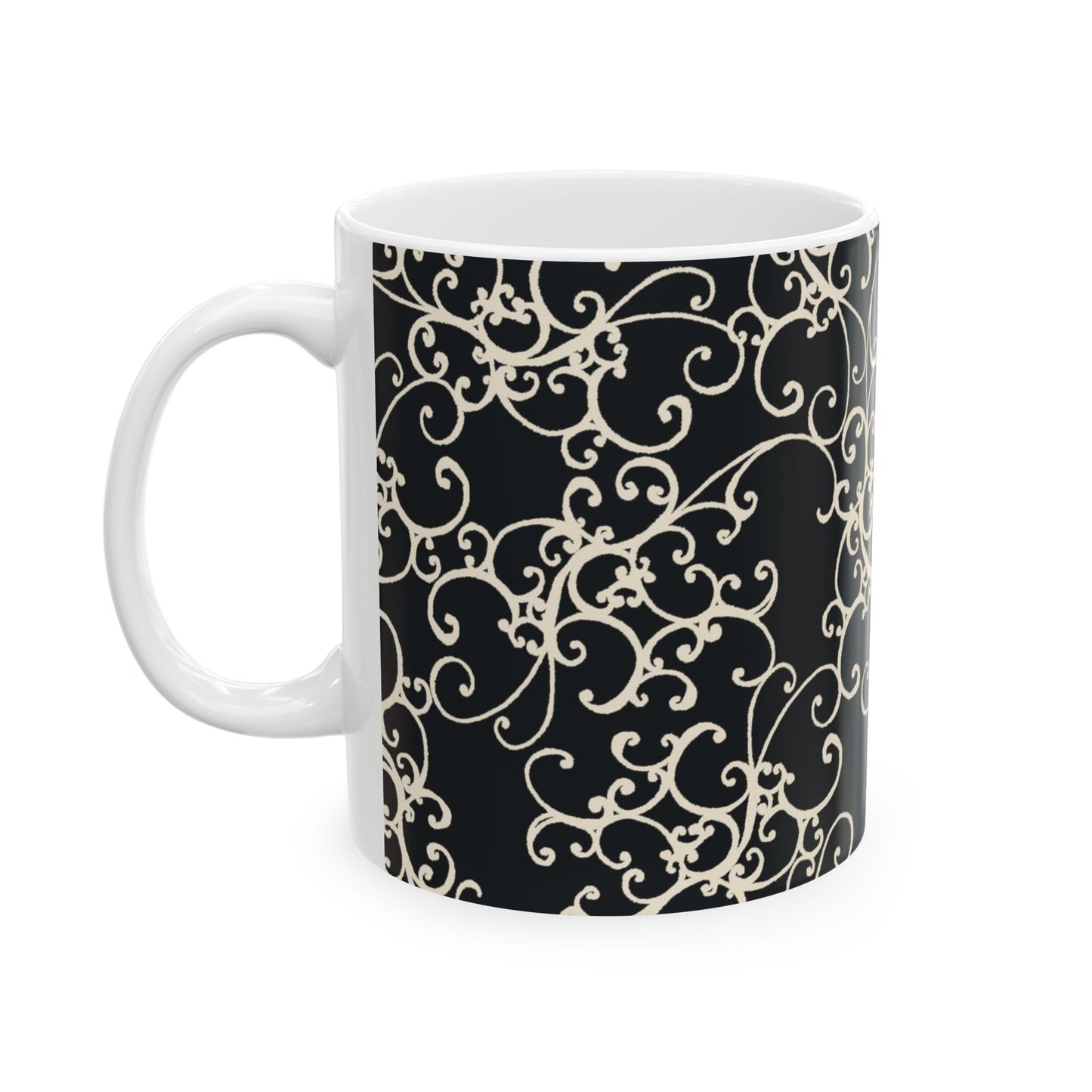 Elegant Scroll Black / Ivory Cup
