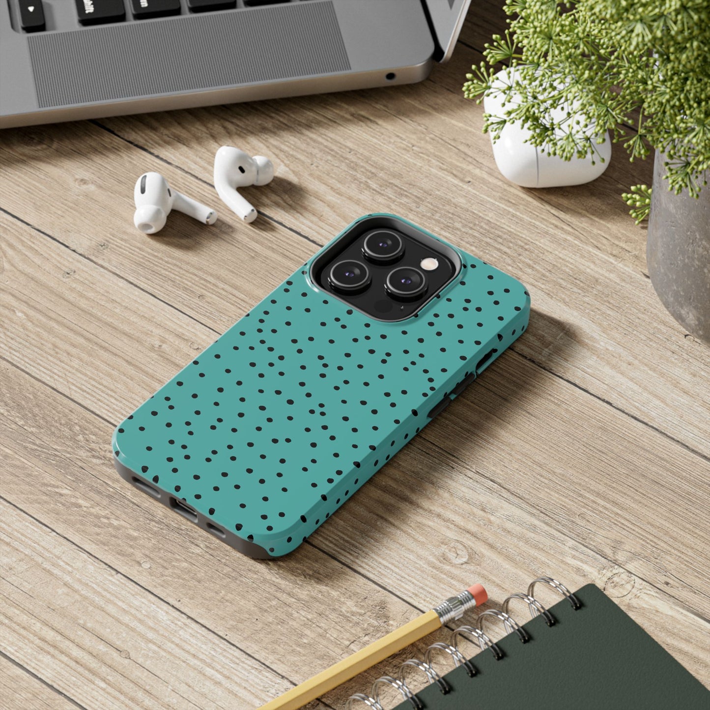 Dinky Dots Turquoise / Black Phone Case