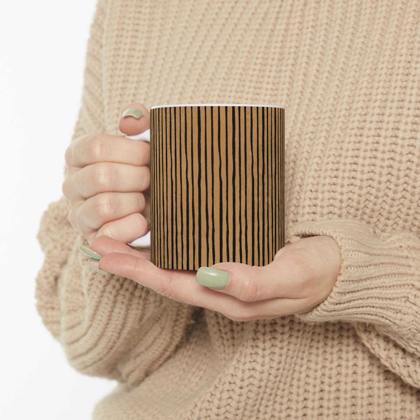 Quirky Pin Stripe Tan / Black Cup