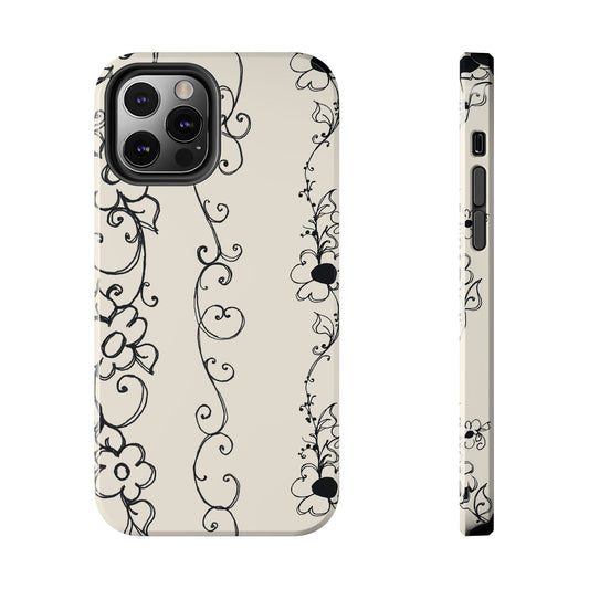 Scroll Flower Stripe Muslin / Black Phone Case