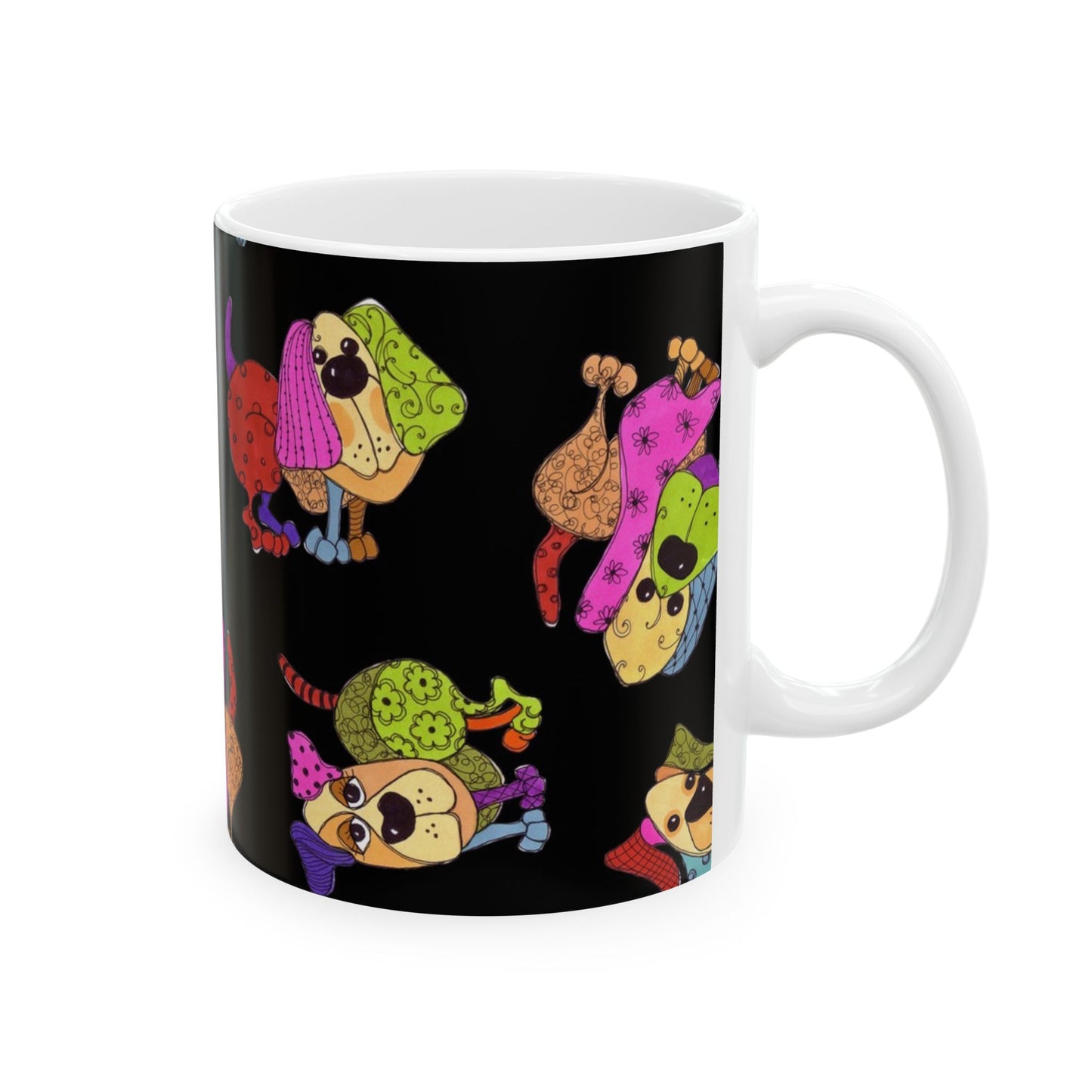 Tossed Happy Dogs Black Cup