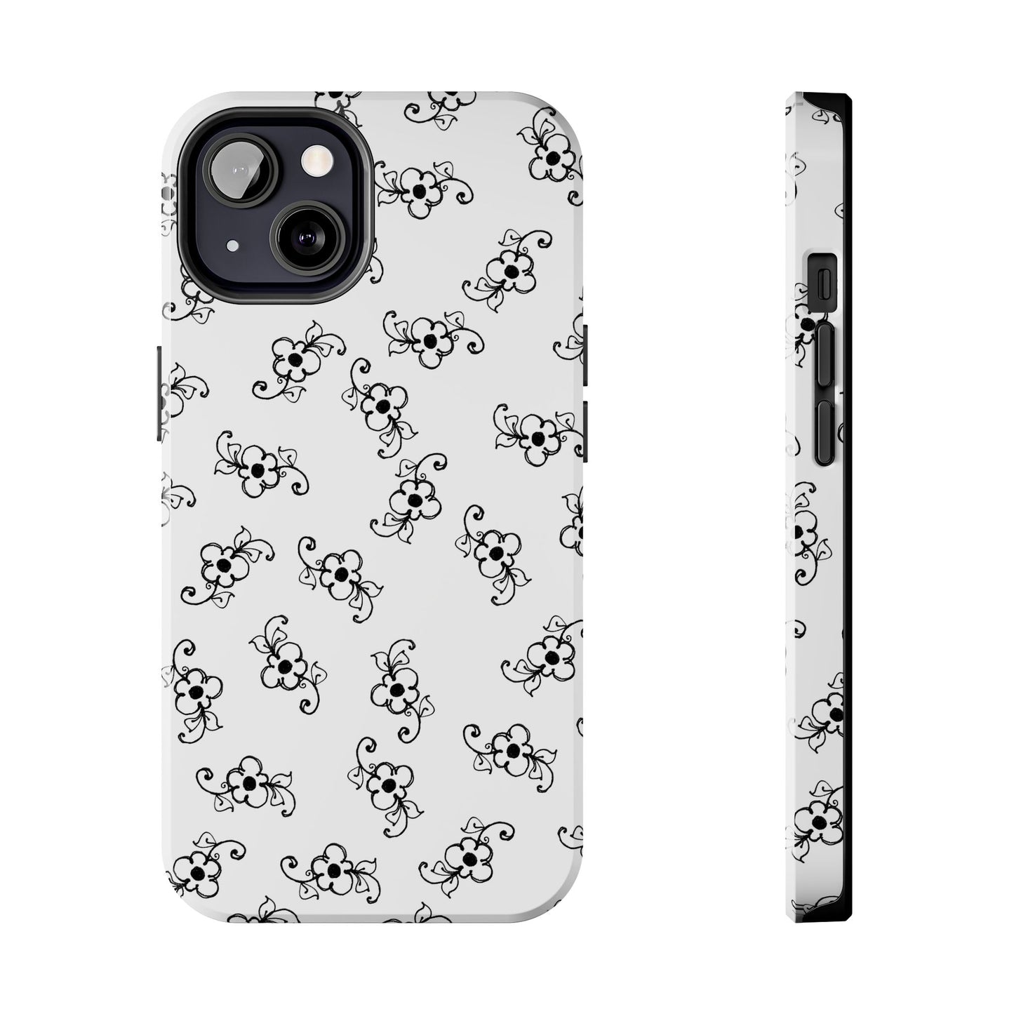 Daisy Scroll White / Black Phone Case