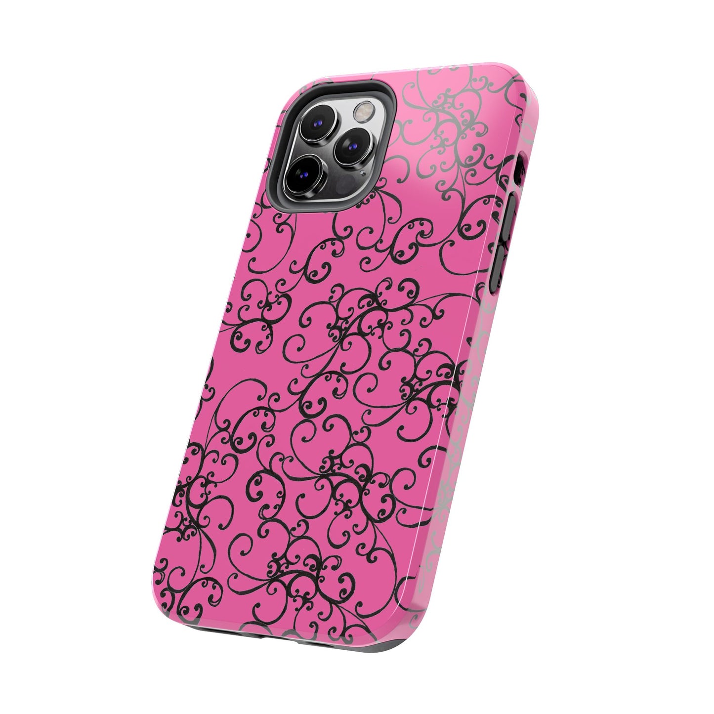 Elegant Scroll Pink / Black Phone Case