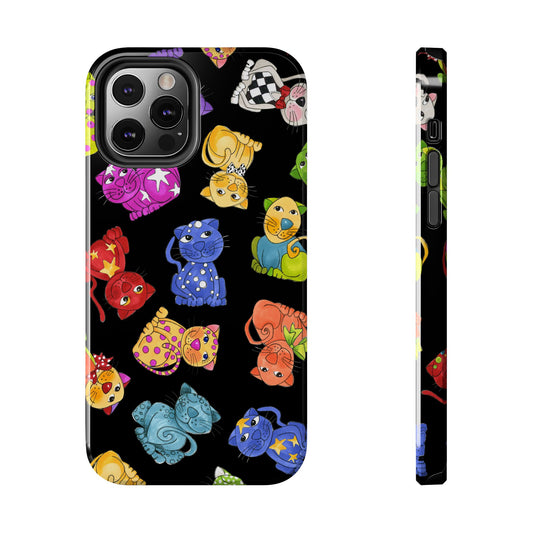 Tossed Happy Cats Black Phone Case