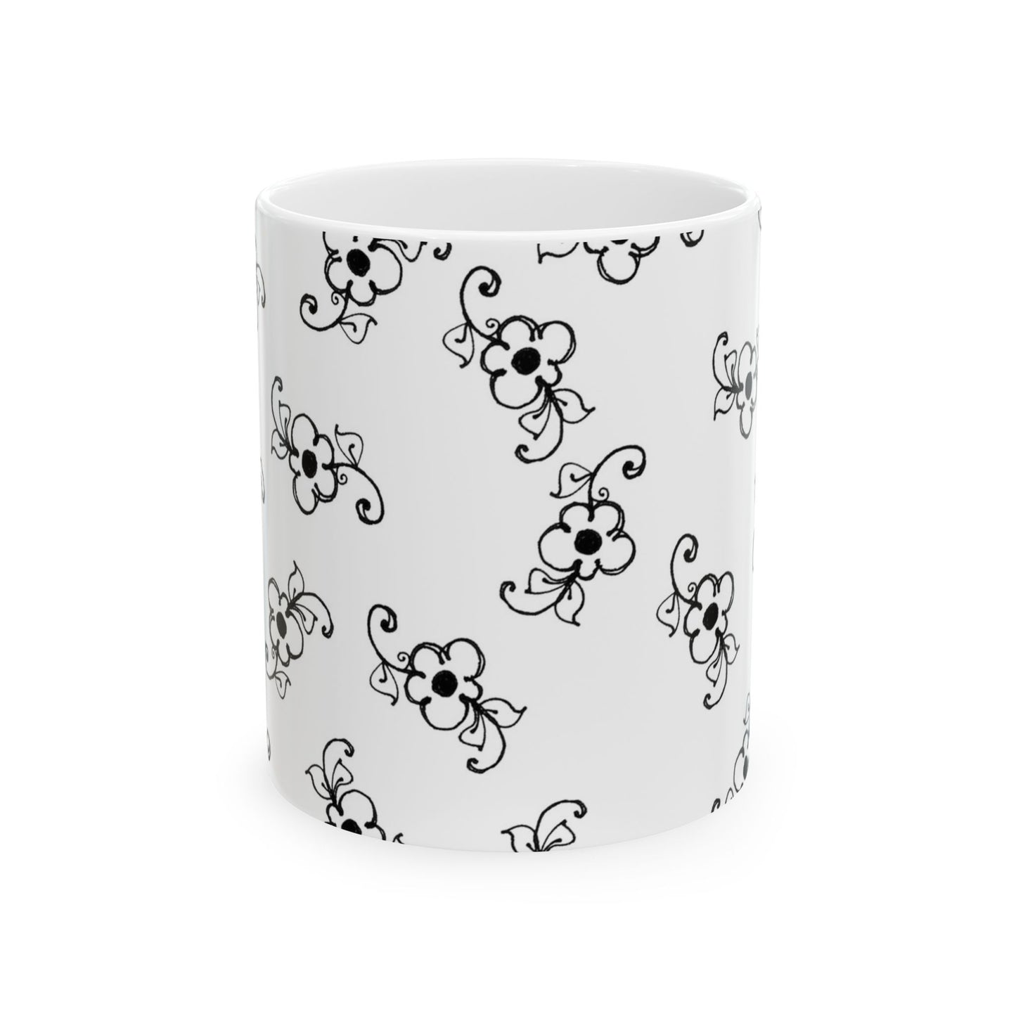 Daisy Scroll White / Black Cup