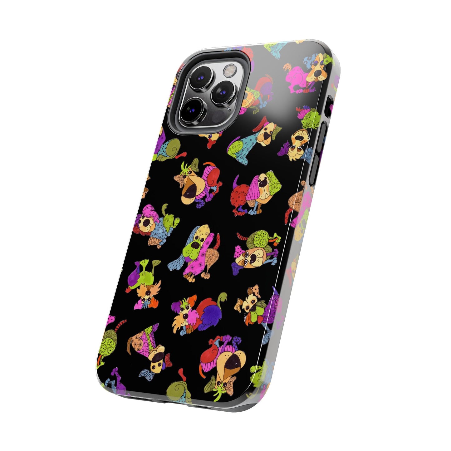 Tossed Happy Dogs Black Phone Case