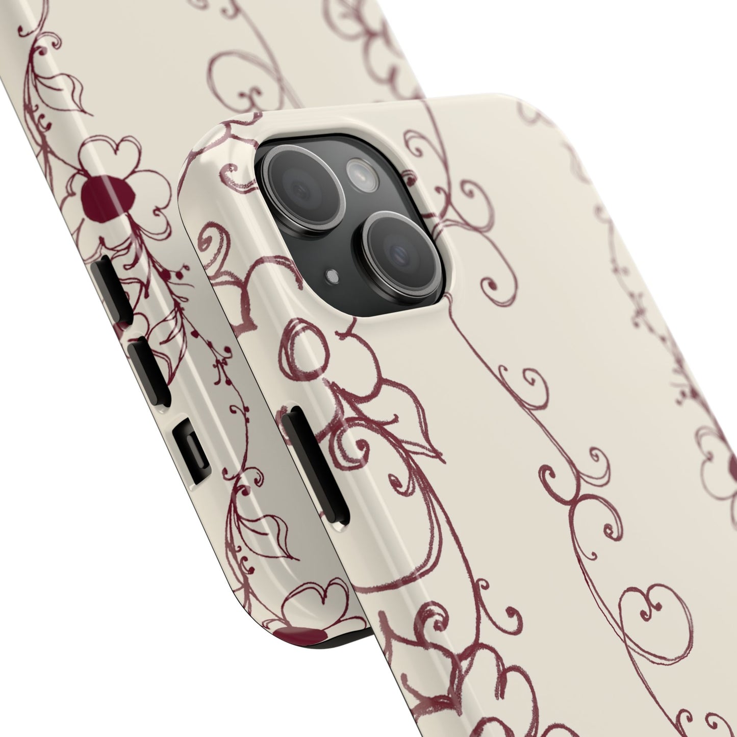 Scroll Flower Stripe Muslin / Red Phone Case