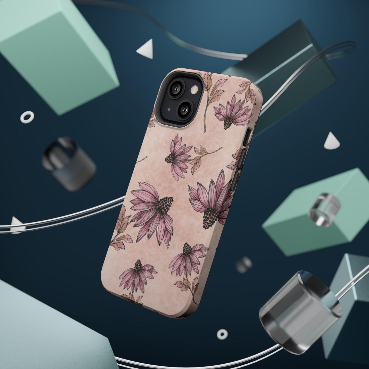 Wild Cone Flowers Pink Marble Phone Case