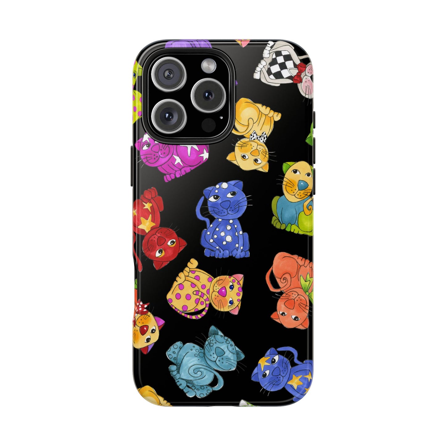 Tossed Happy Cats Black Phone Case