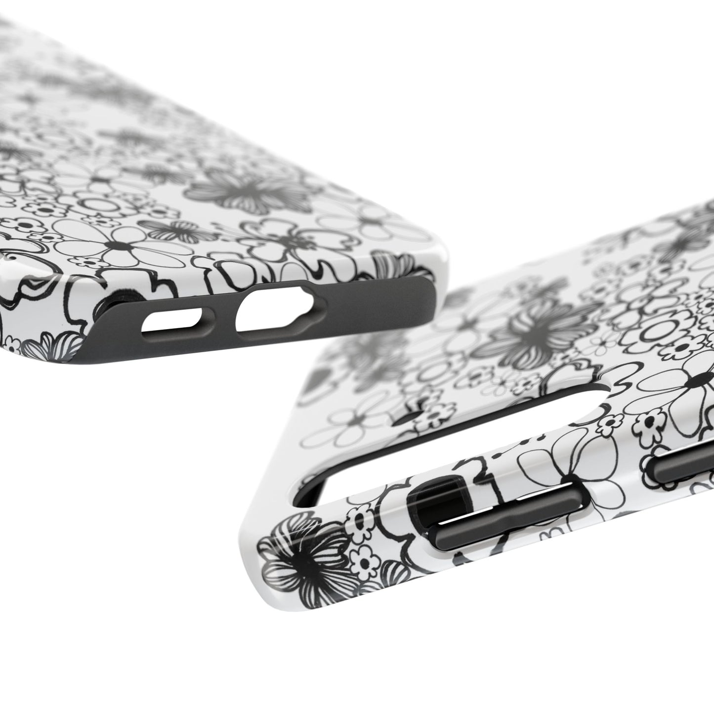 White and Black Flowers Phone Case