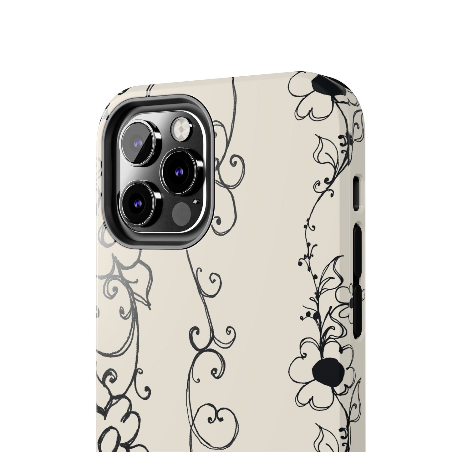Scroll Flower Stripe Muslin / Black Phone Case