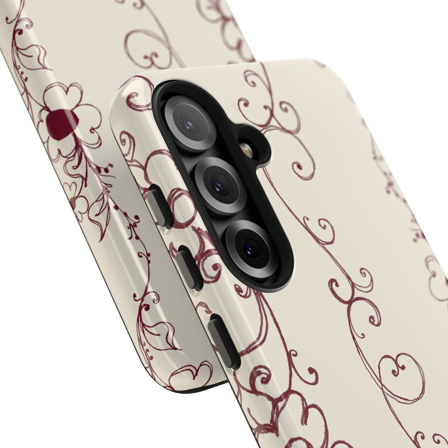 Scroll Flower Stripe Muslin / Red Phone Case