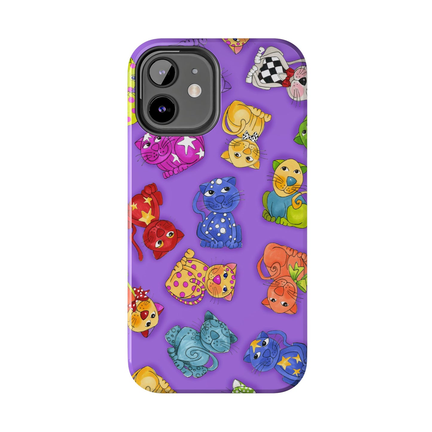 Tossed Happy Cats Purple Phone Case