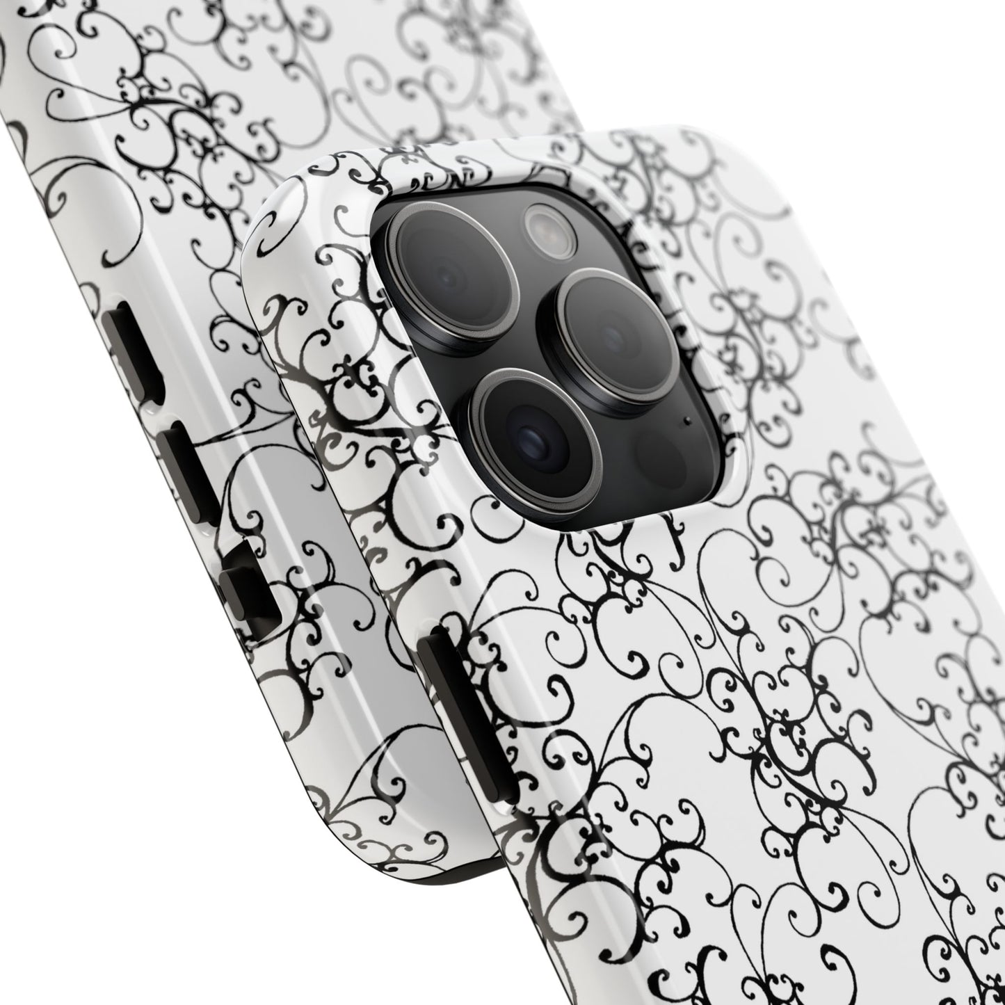 Elegant Scroll White / Black Phone Case