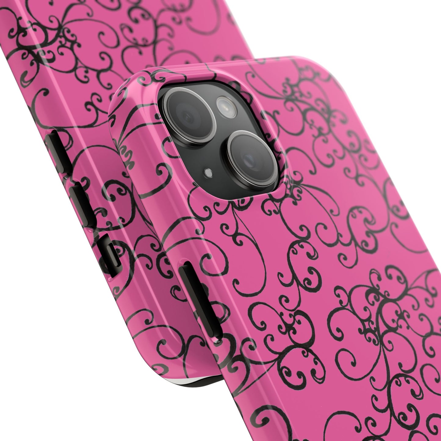 Elegant Scroll Pink / Black Phone Case