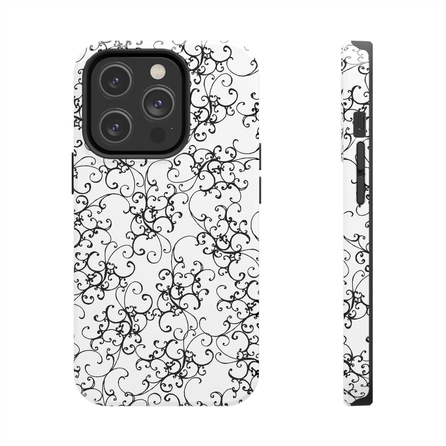 Elegant Scroll White / Black Phone Case