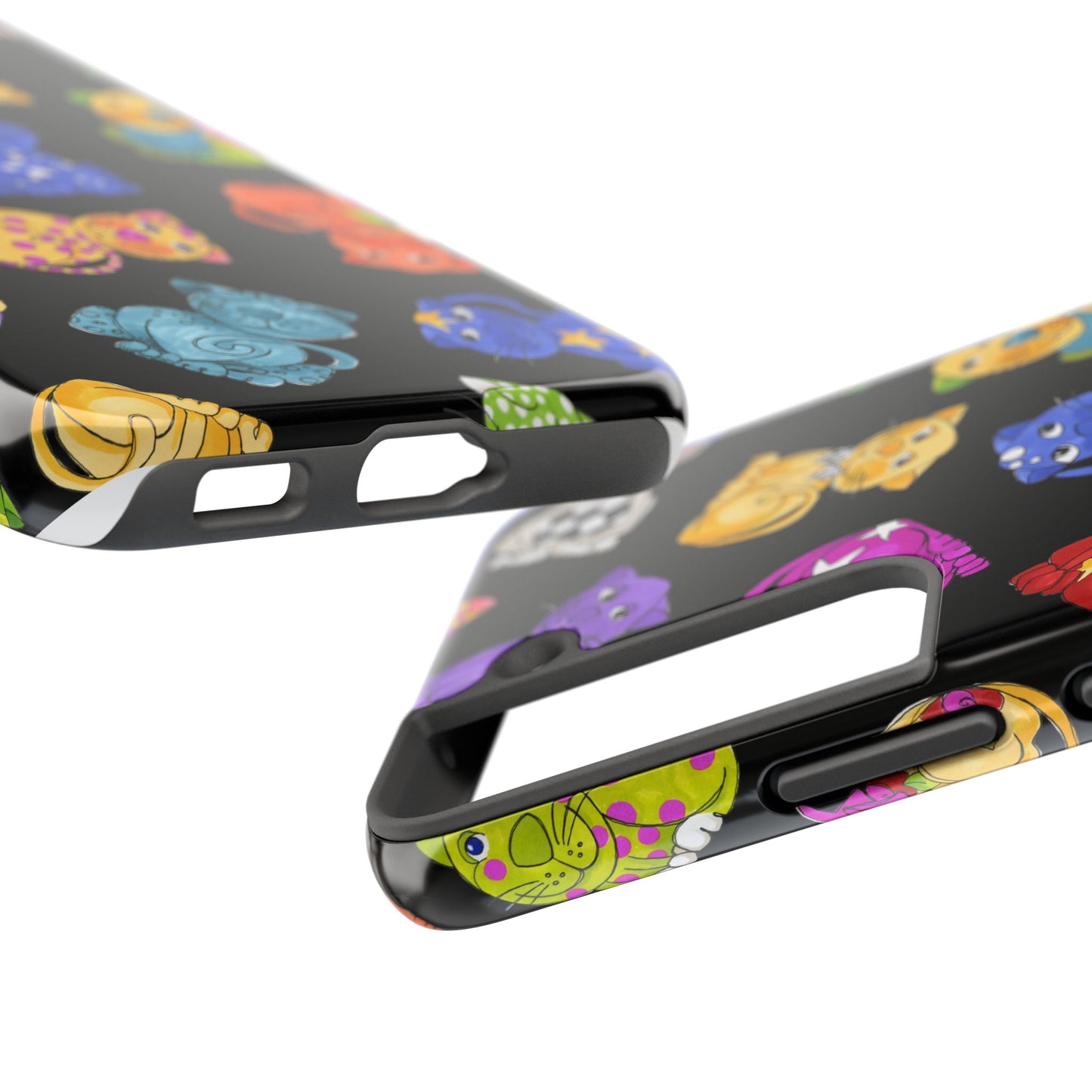 Tossed Happy Cats Black Phone Case