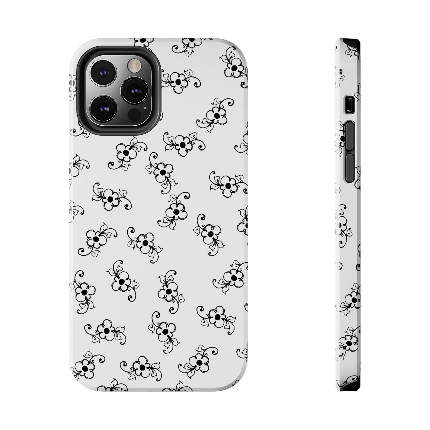 Daisy Scroll White / Black Phone Case