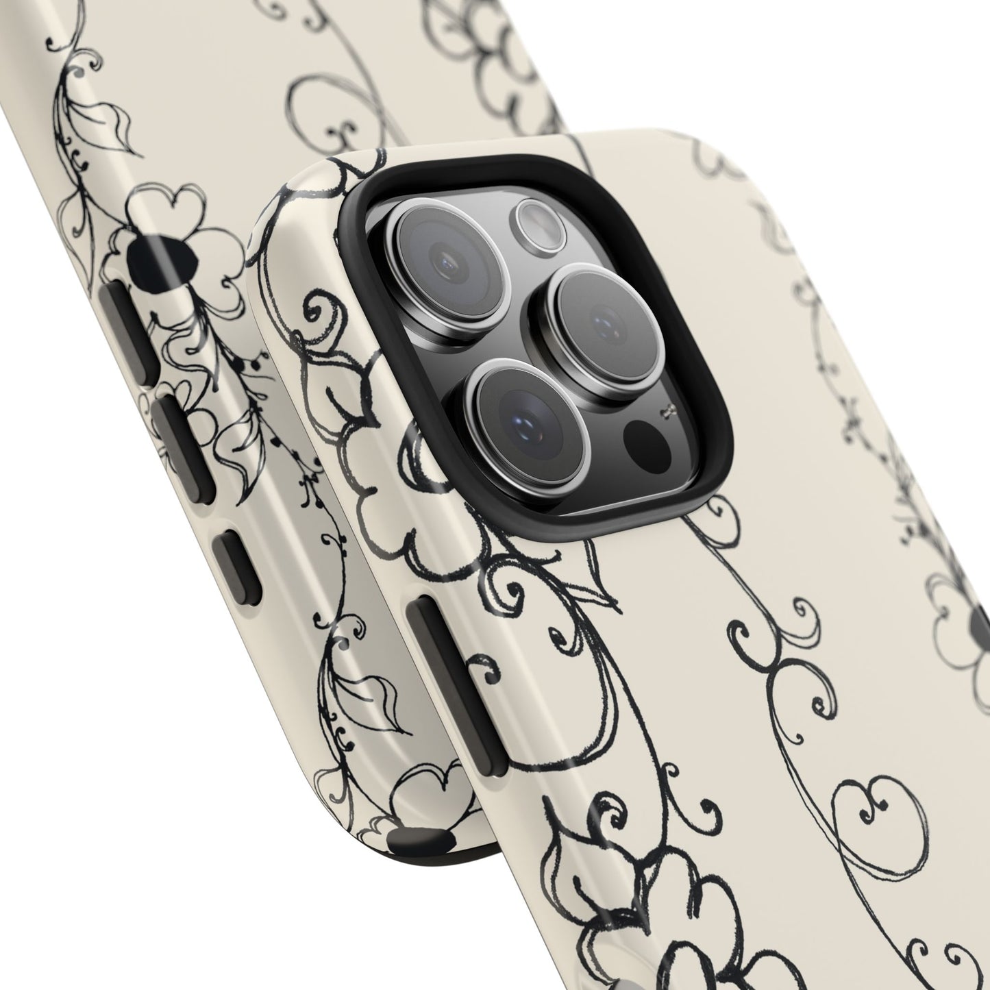 Scroll Flower Stripe Muslin / Black Phone Case