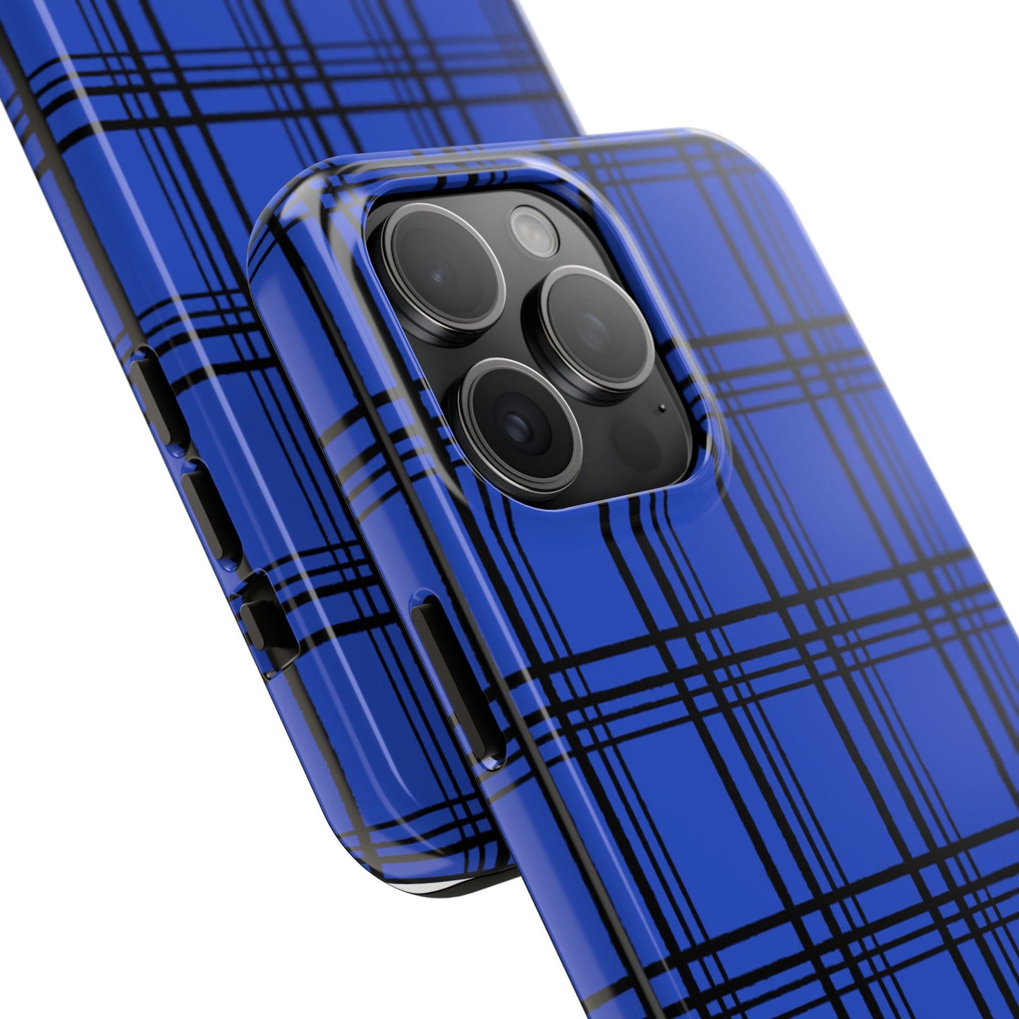 Glad Plaid Blue / Black Phone Case