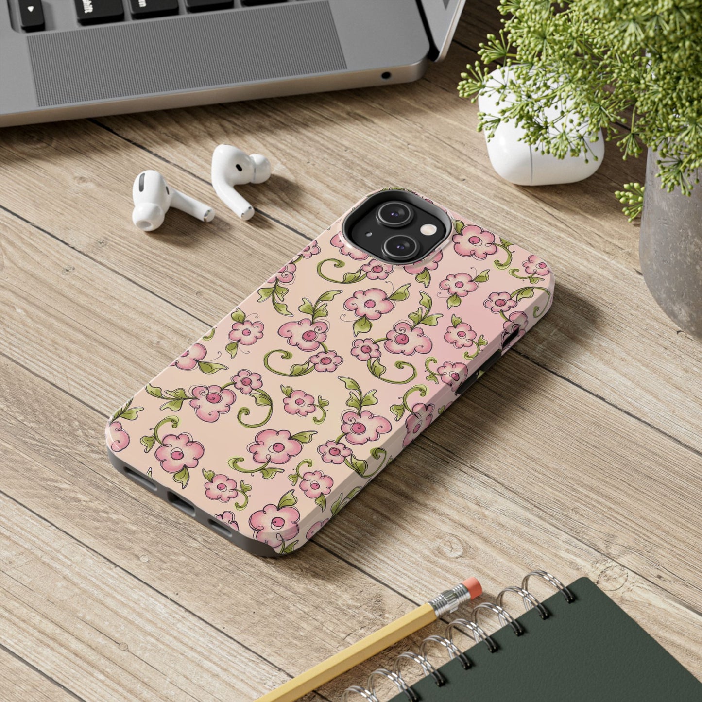 Scroll Daisies Peach / Peach Phone Case