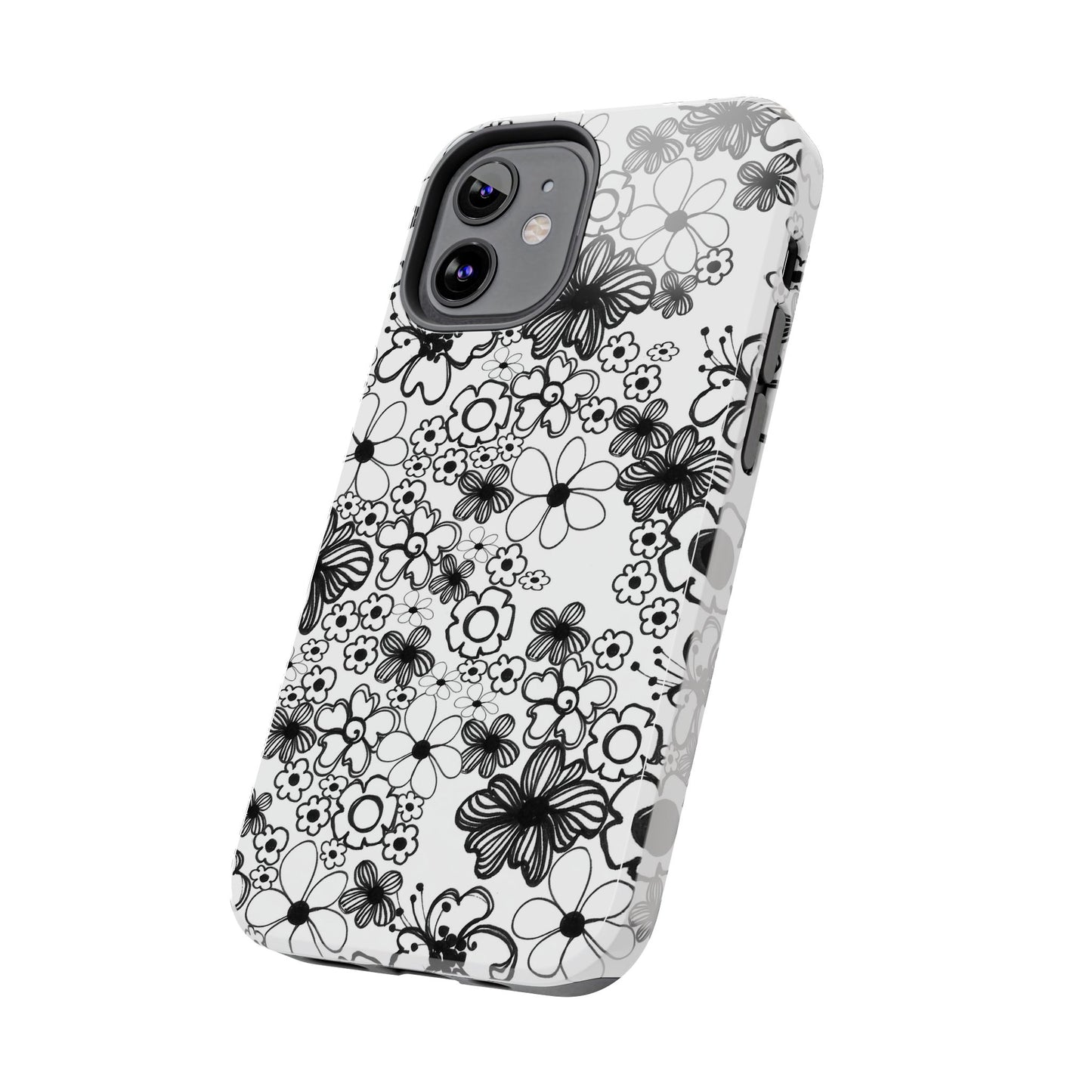 White and Black Flowers Phone Case