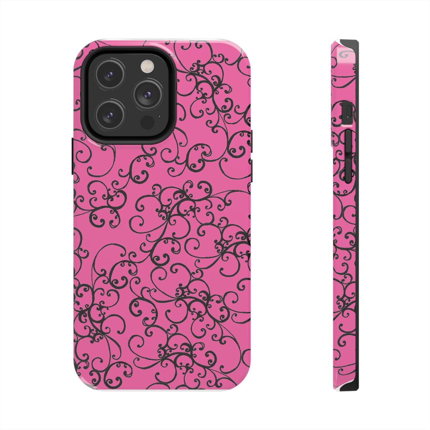 Elegant Scroll Pink / Black Phone Case