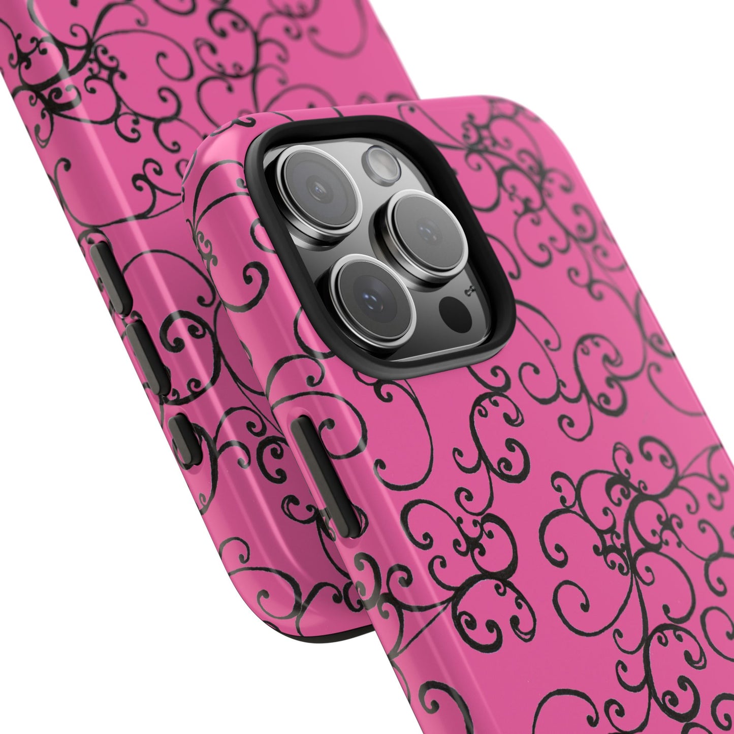 Elegant Scroll Pink / Black Phone Case
