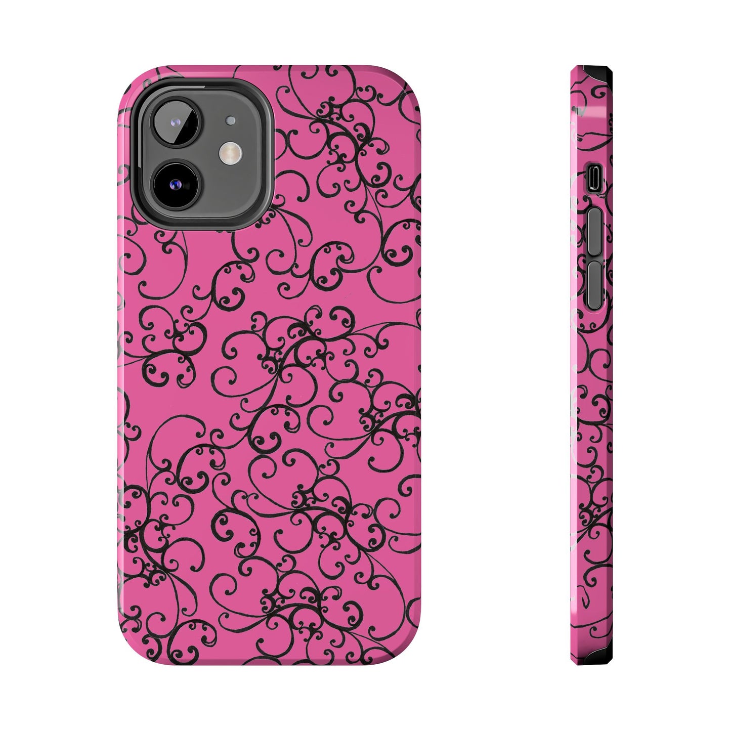 Elegant Scroll Pink / Black Phone Case
