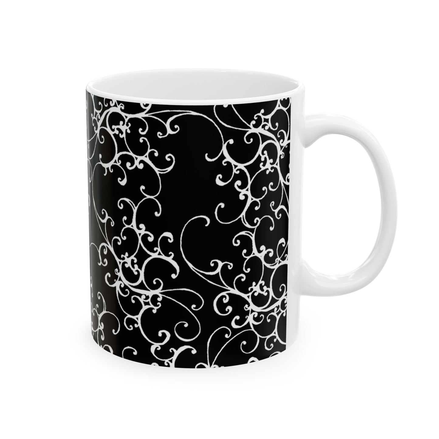 Elegant Scroll Black / White Cup
