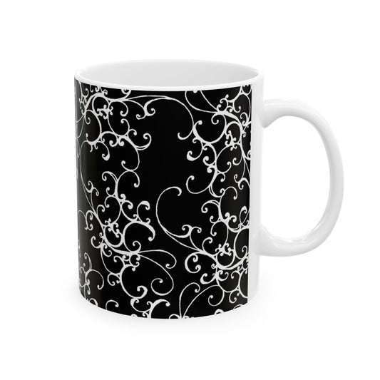 Elegant Scroll Black / White Cup