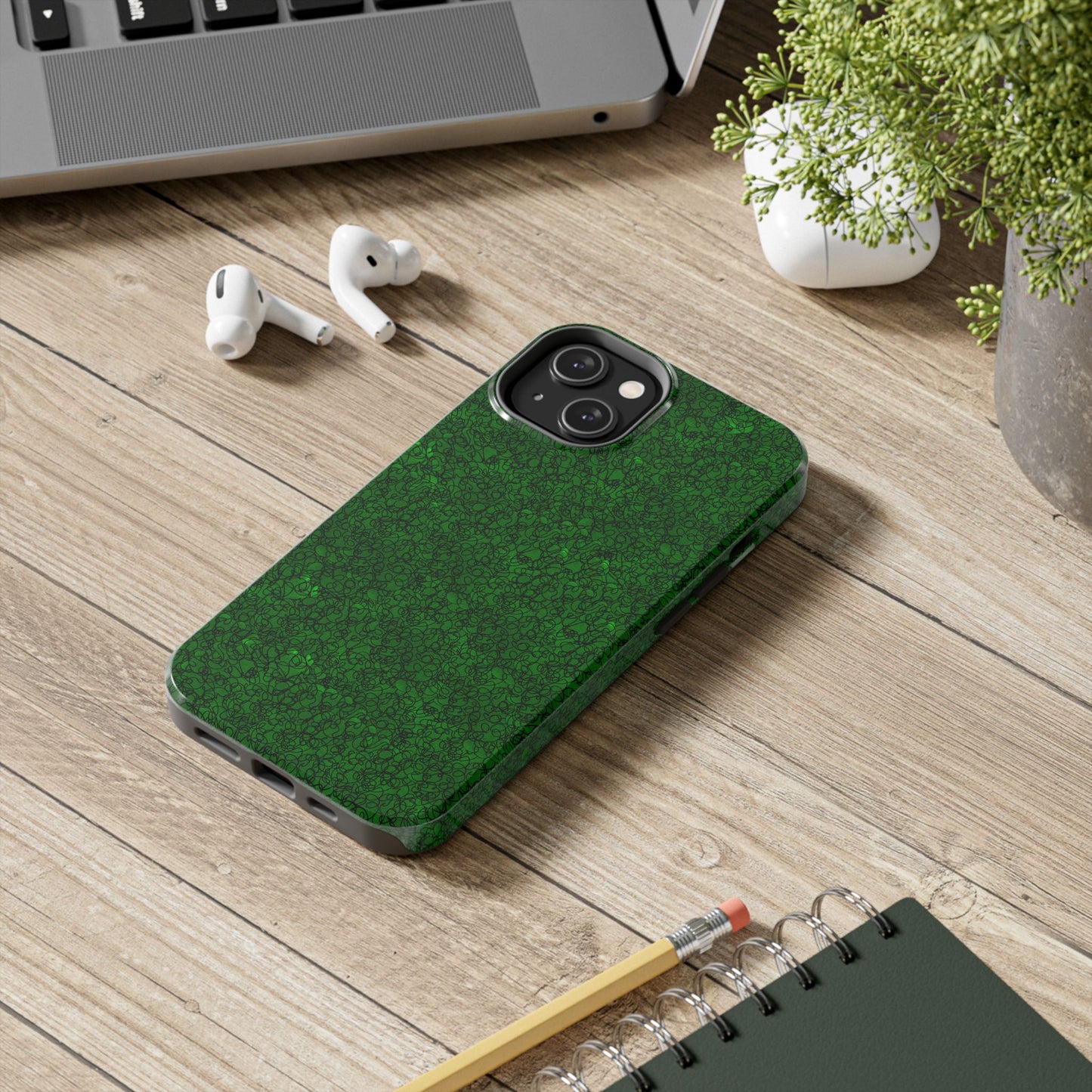 Scribble Green / Black Phone Case