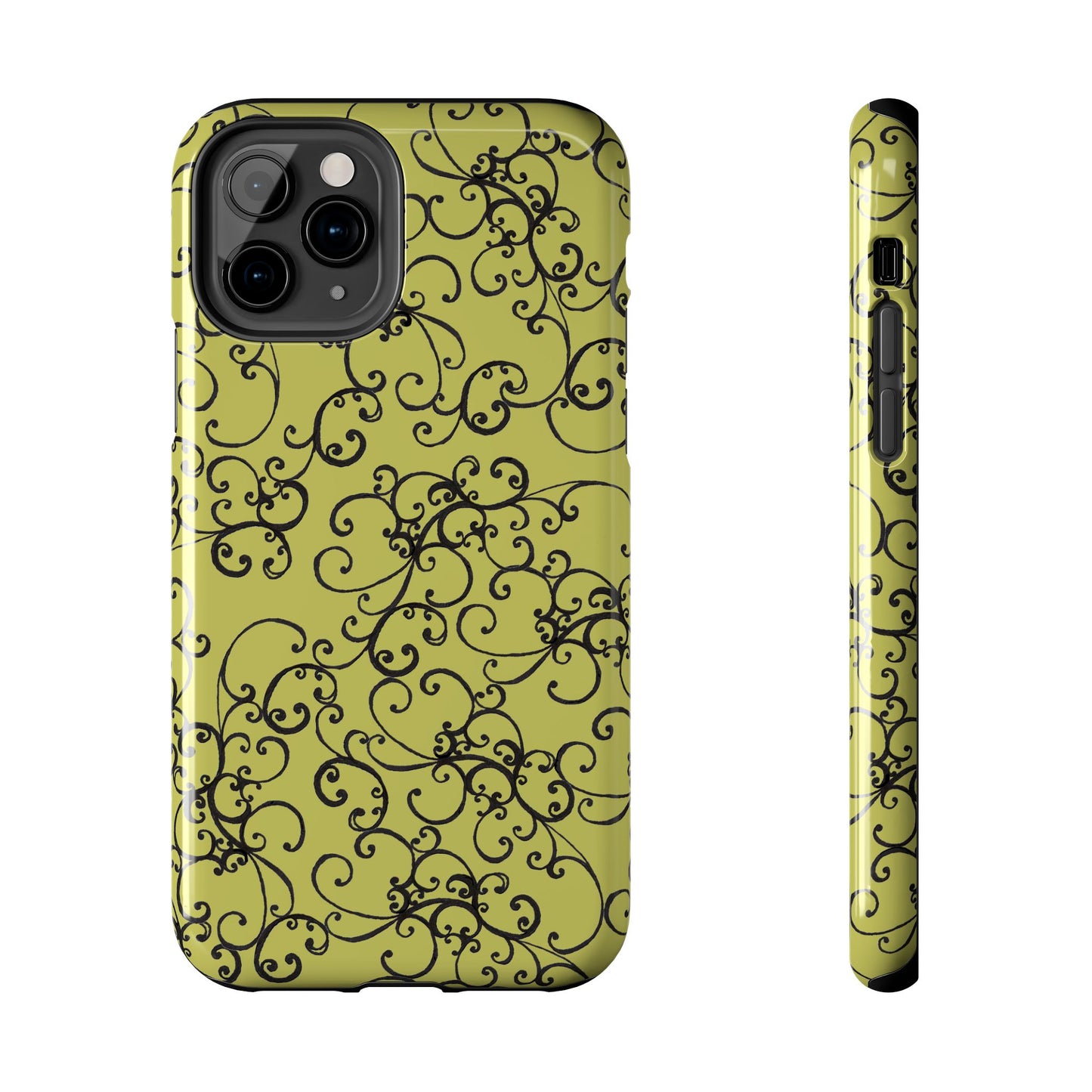 Elegant Scroll Green / Black Phone Case