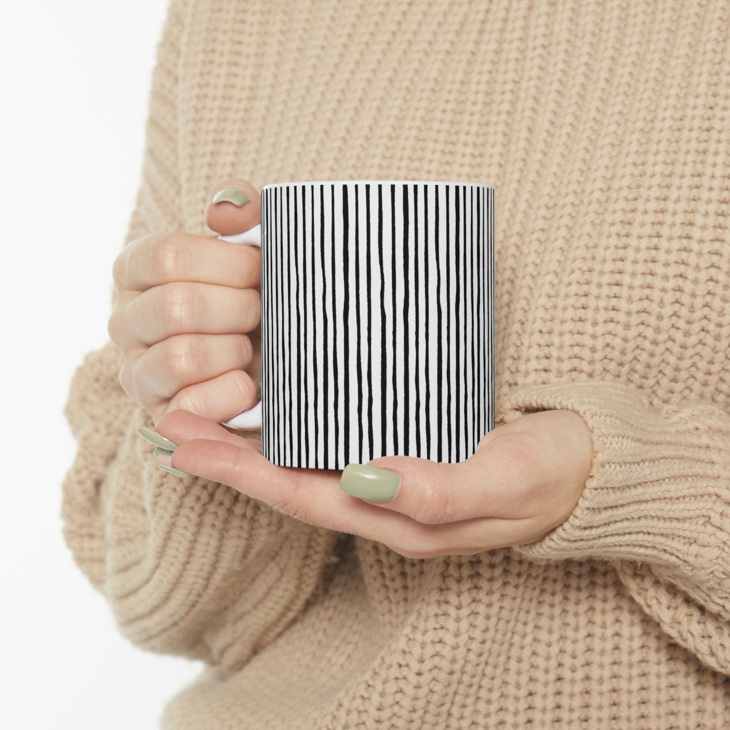Quirky Bias Stripe White / Black Cup
