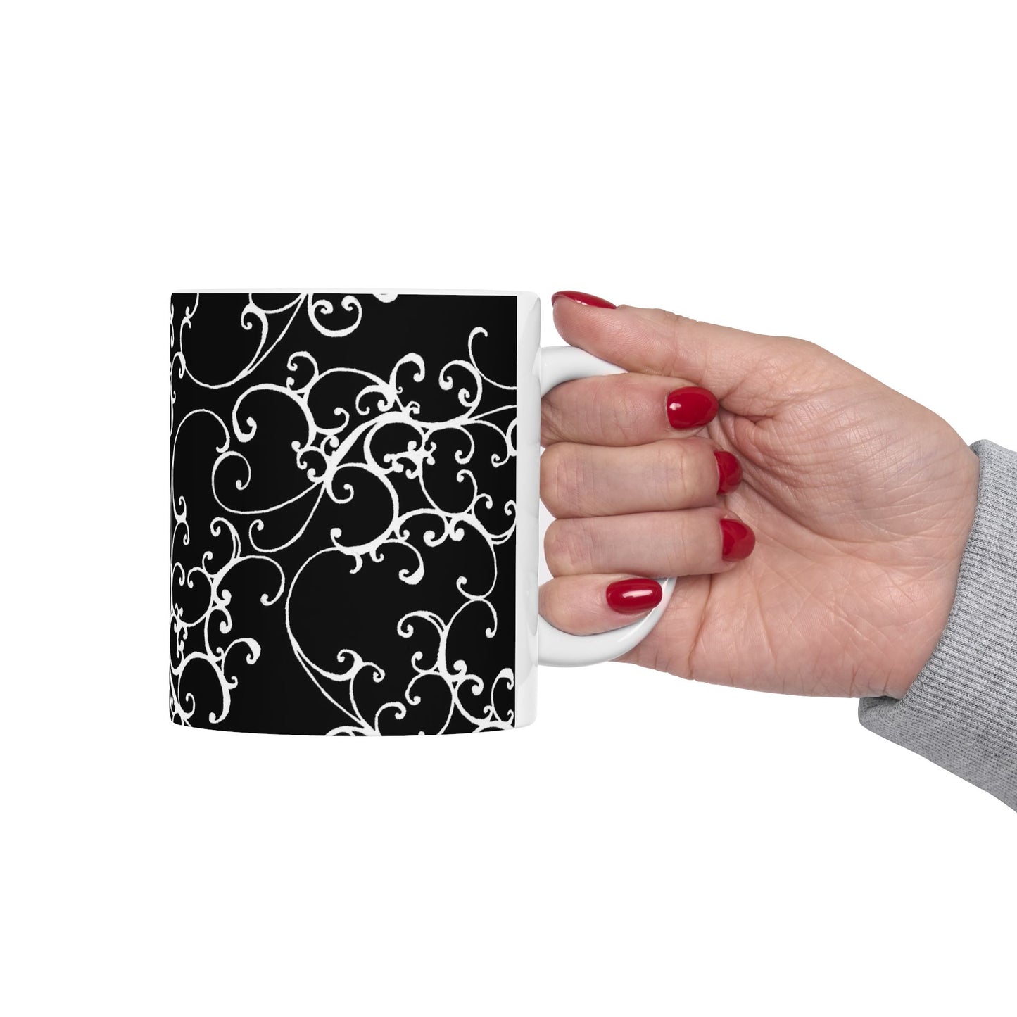 Elegant Scroll Black / White Cup