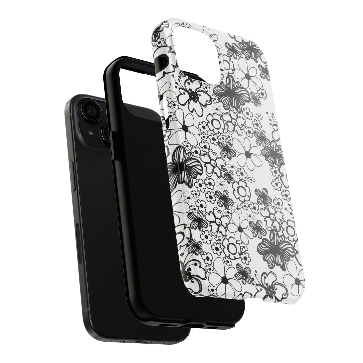 White and Black Flowers Phone Case