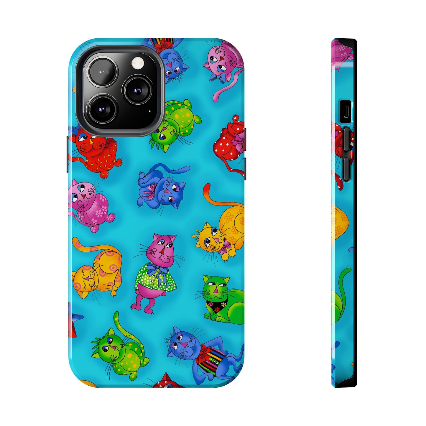 Tossed Cool Cats Turquoise Phone Case