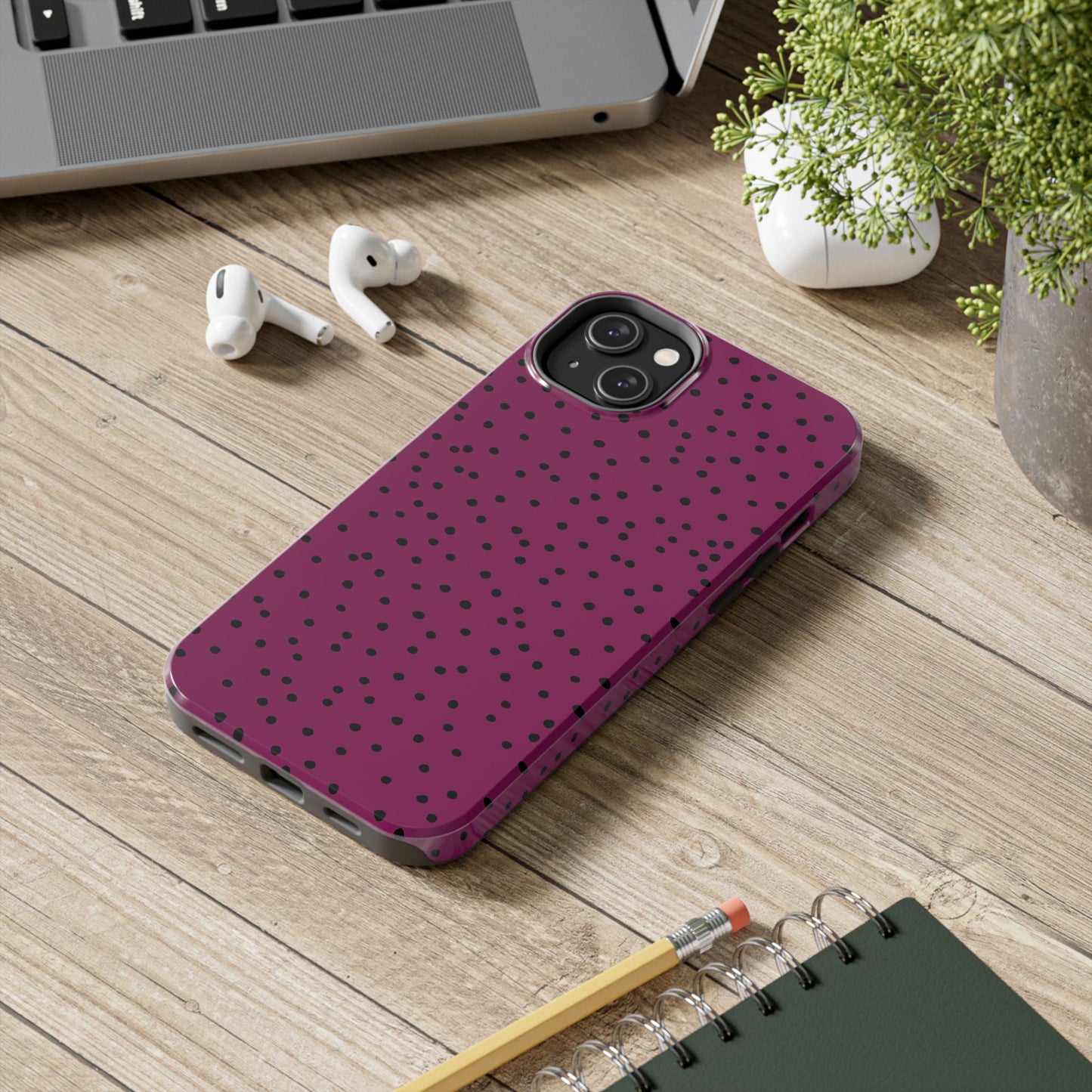 Dinky Dots Burgundy / Black Phone Case