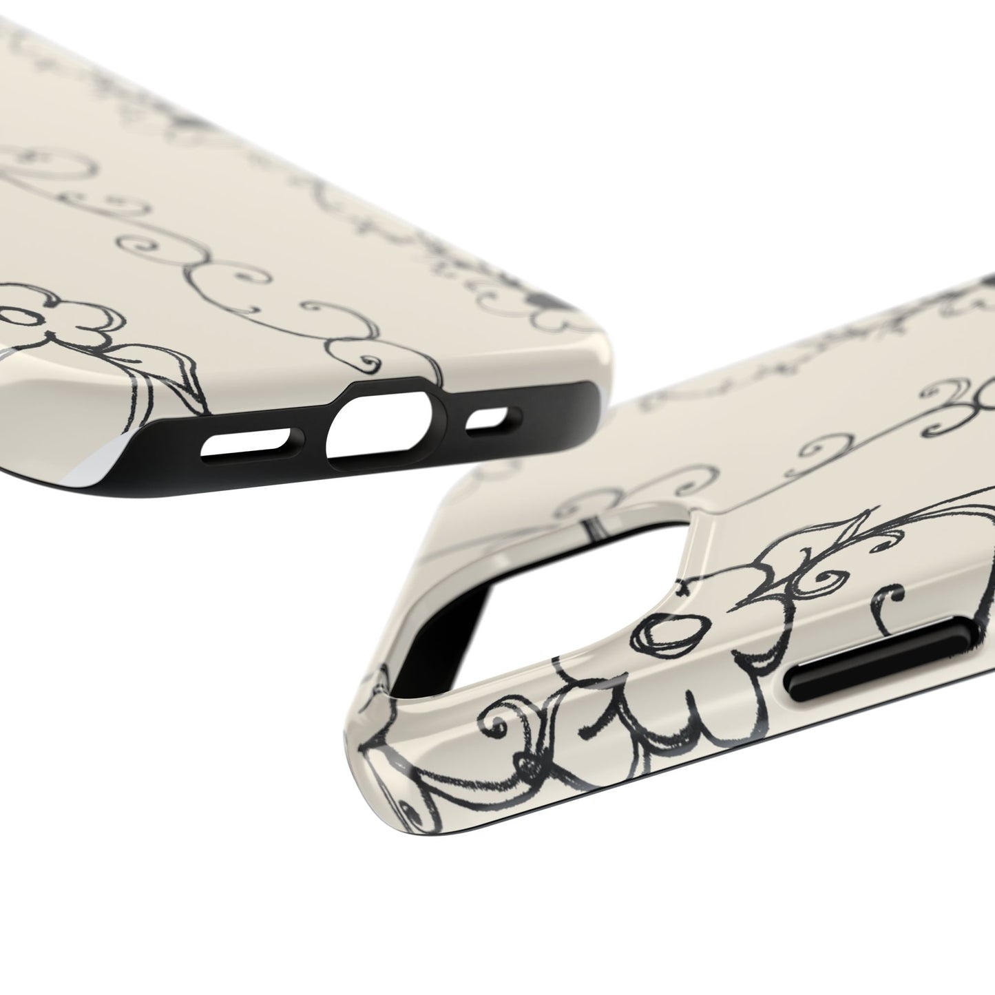 Scroll Flower Stripe Muslin / Black Phone Case