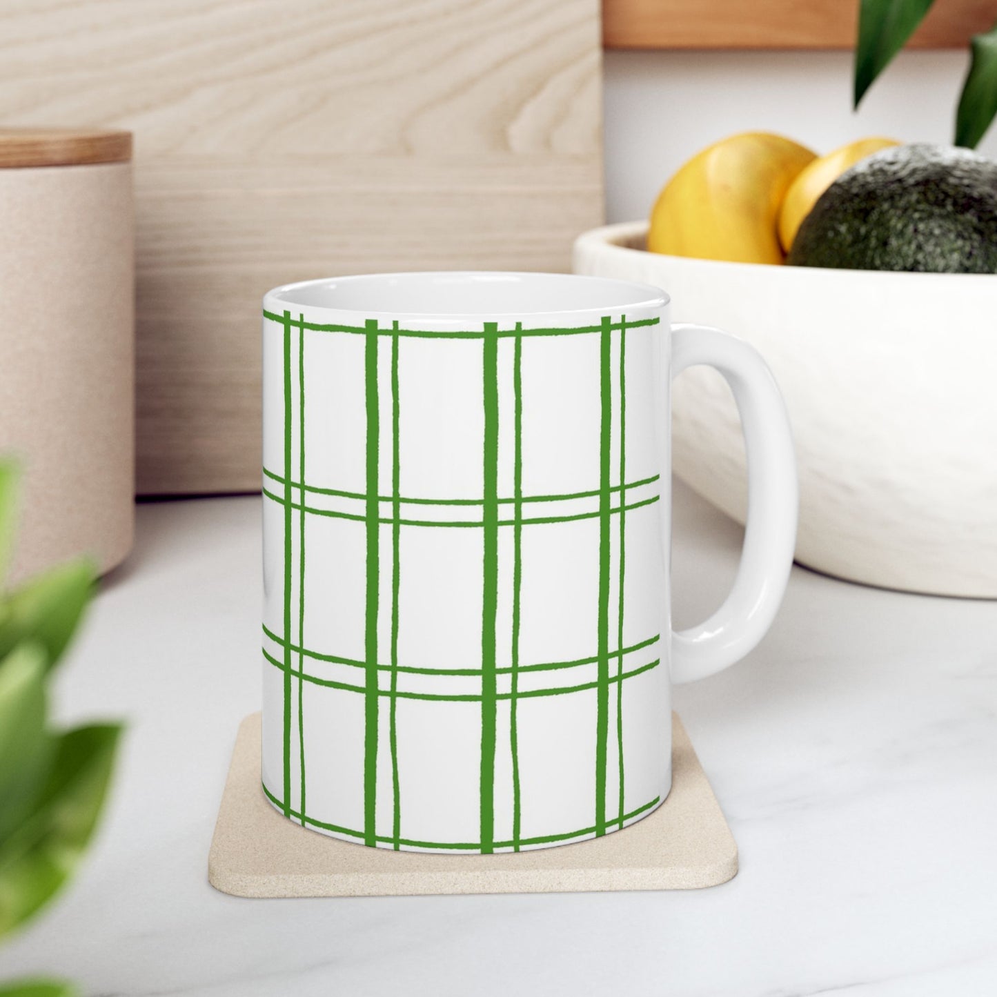 Kitchen Plaid White / Green Cup