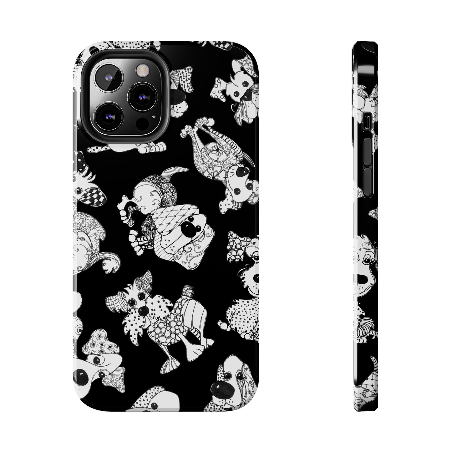Doodle Dogs Black Phone Case