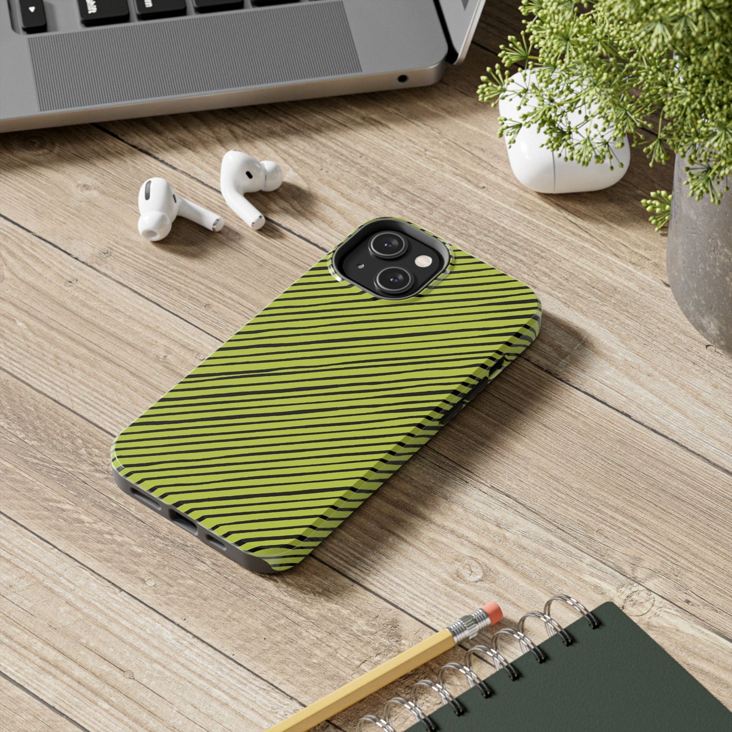 Quirky Bias Stripe Green / Black Phone Case