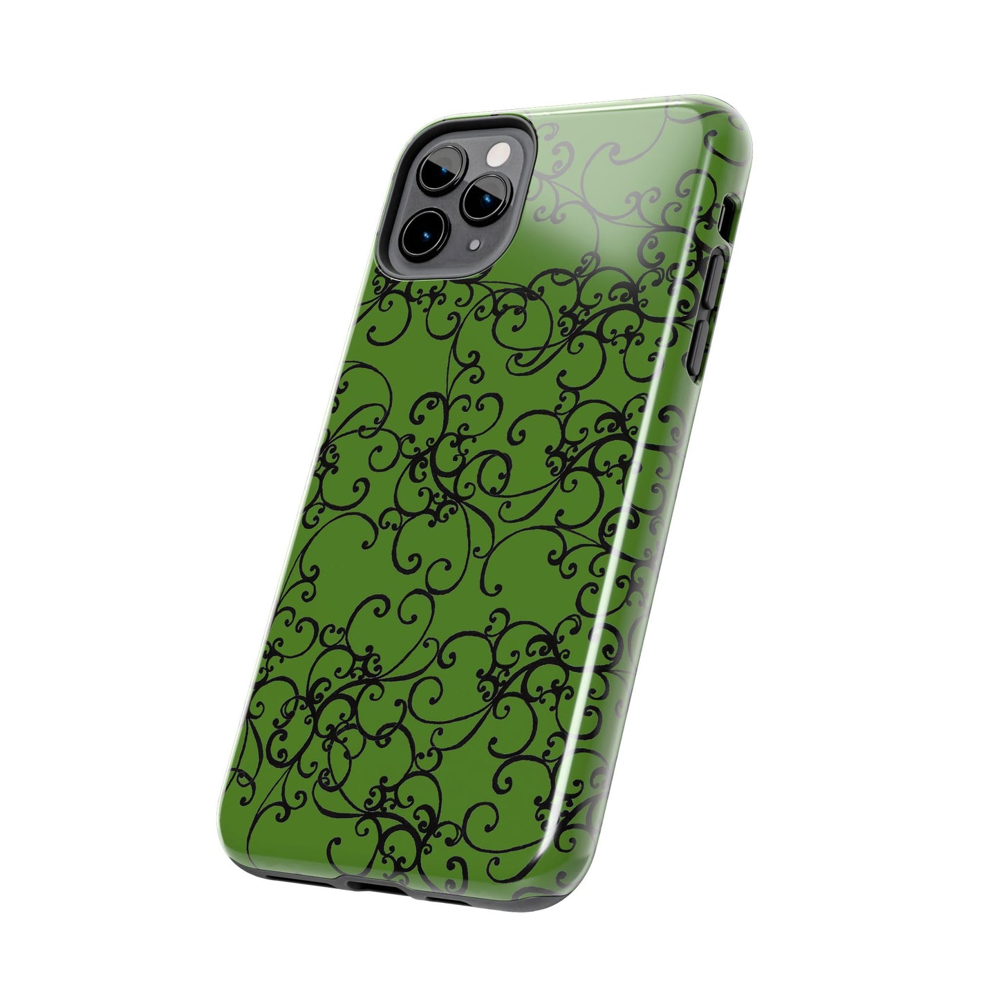 Elegant Scroll Green / Black Phone Case