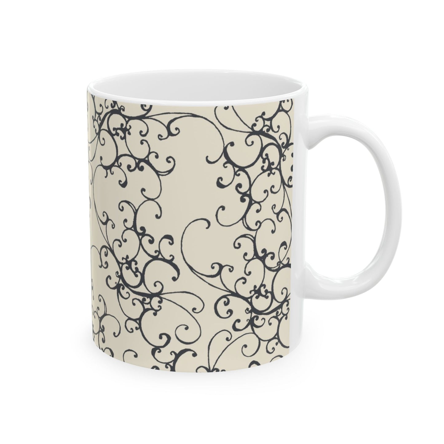 Elegant Scroll Ivory / Black Cup
