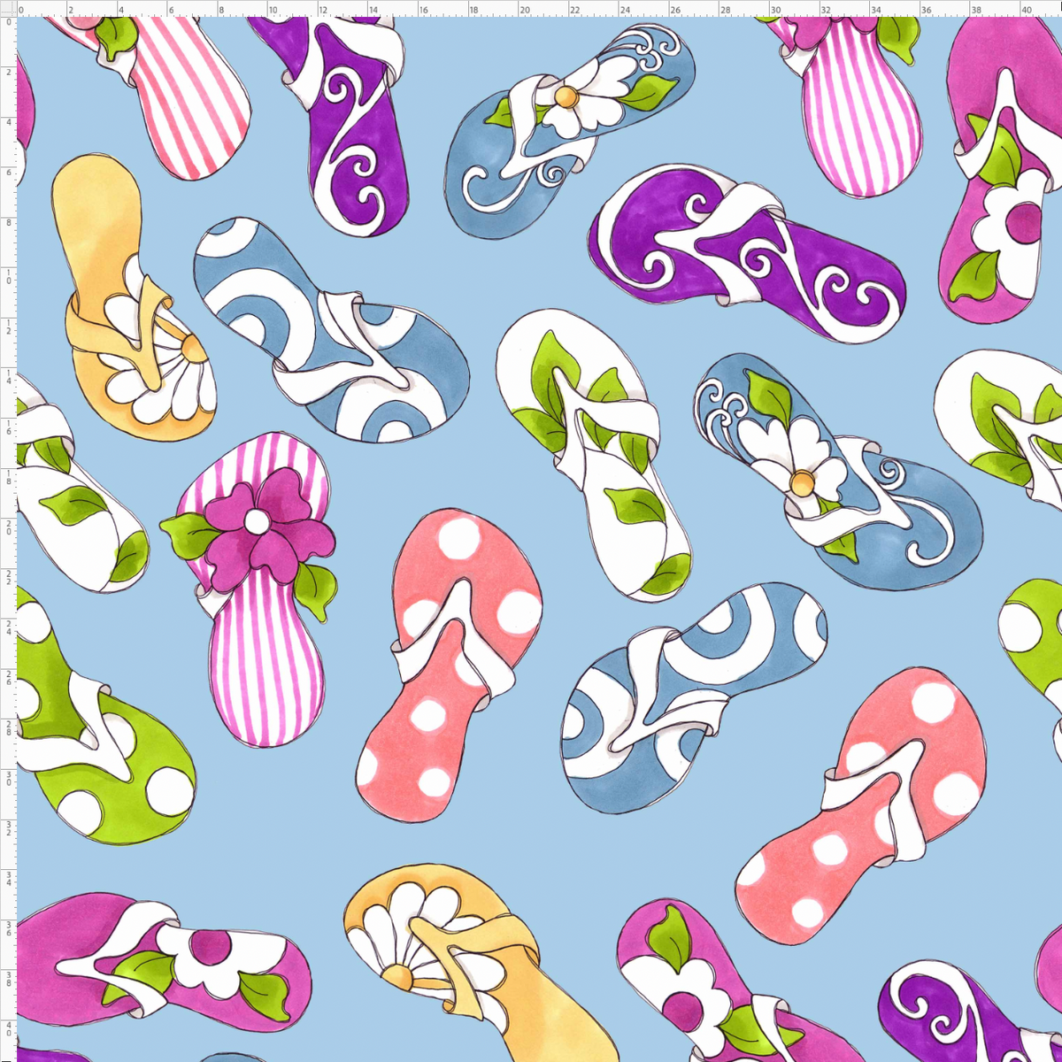 Flip Flops Blue Fabric