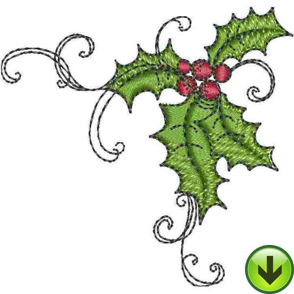 Holly Scroll 1 Embroidery Design | DOWNLOAD