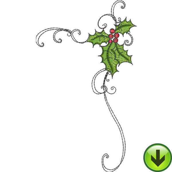 Holly Scroll 2 Embroidery Design | DOWNLOAD
